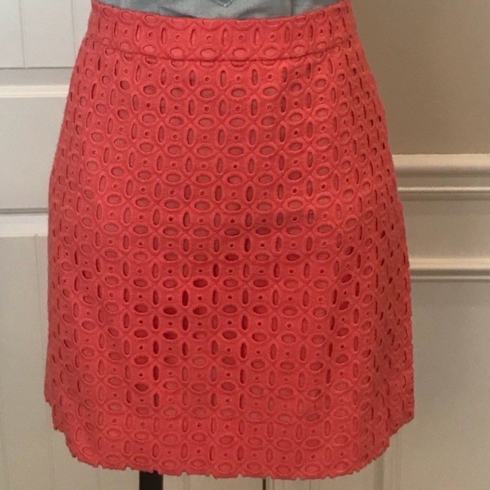 J. Crew Coral Eyelet Mini Skirt